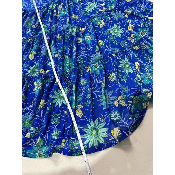 QVC Susan Graver Printed Mesh V-Neck 3/4 Sleeve Tiered Dress NWOT SIZE L LAPIS - Picture 9 of 9